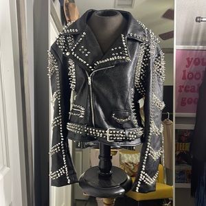 Azalea Wang Studded Black Faux Leather Moto Jacket xl